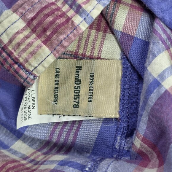 LL Bean Shirt Womens Medium Purple Pink Plaid Long Sleeve Cotton Classic Preppy - Picture 9 of 9